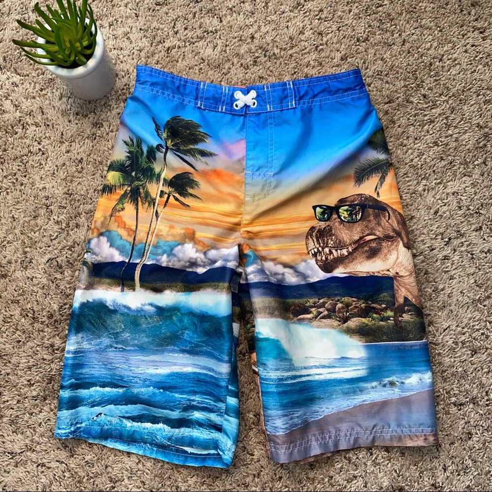 Beachy T-Rex Multi-Color Swim Trunks